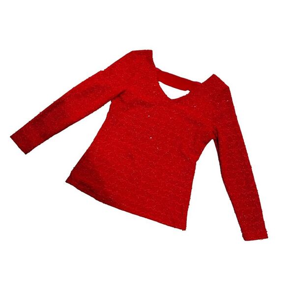 Jennifer Lopez Red Sequin V-Neck Keyhole Sweater - Size Large - Picture 8 of 10